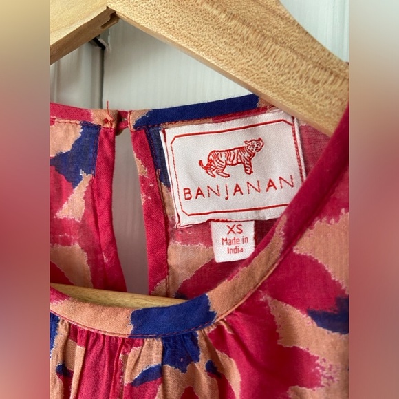 Anthropologie Banjanan Margot Blouse red pink blue block print size XS - Picture 4 of 7